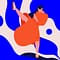 Slay: Empowering character illustration by Edinburgh illustrator. Woman in bold orange and rainbow sneakers delivers a high kick against minimal abstract shapes—vibrant, playful, powerful.