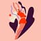 Rise and Shine: vector illustration of a young woman jumping in red pajamas, by Monsie, Monika Jurczyk. Bold character design and minimal digital art